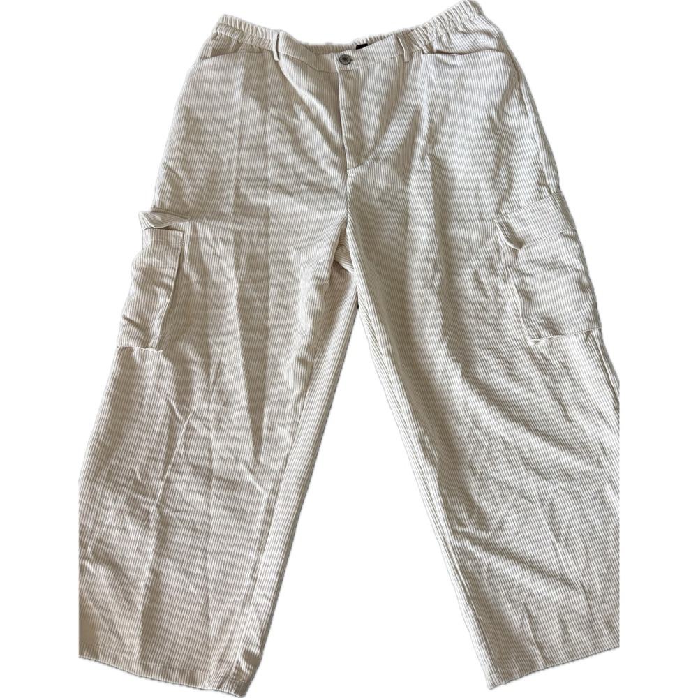 SHEIN MOD Corduroy Cargo Pants Womens 3XL Beige High Waist Wide‎ Leg Elastic